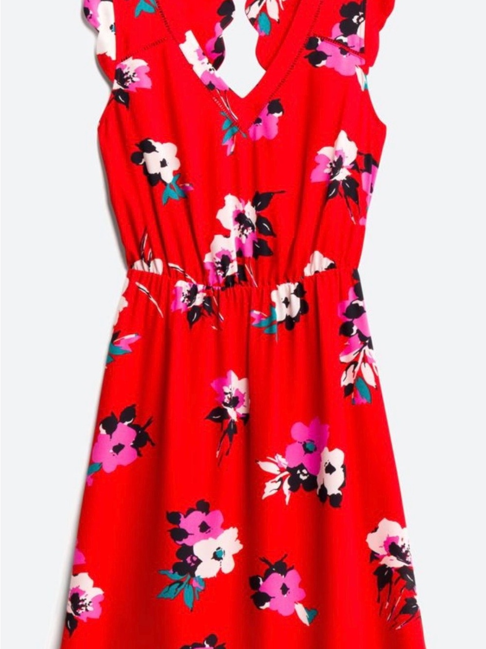 41 Hawthorn Red Floral V-Neck Midi Dress